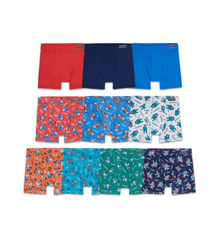 Fruit Of The Loom Toddler Boys Foldover Print Solid Boxer Briefs 10 Pack, 2T/3T