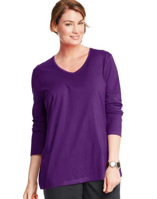 Just My Size Women`s Long-Sleeve V-Neck Tee