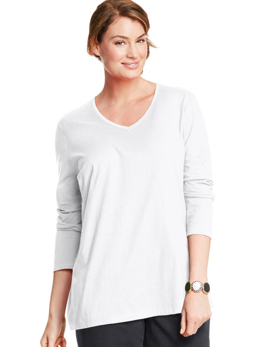 Just My Size Women`s Long-Sleeve V-Neck Tee