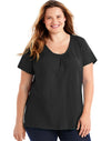 Just My Size Womens Slub-Cotton Short-Sleeve Shirred V-Neck Tee