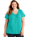 Just My Size Womens Slub-Cotton Short-Sleeve Shirred V-Neck Tee