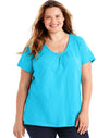 Just My Size Womens Slub-Cotton Short-Sleeve Shirred V-Neck Tee
