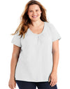 Just My Size Womens Slub-Cotton Short-Sleeve Shirred V-Neck Tee