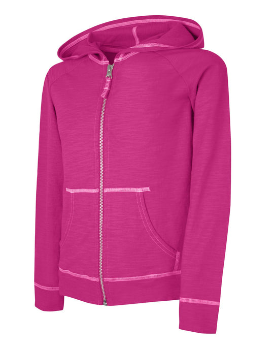 Hanes Girls` Slub Jersey Full-Zip Hoodie