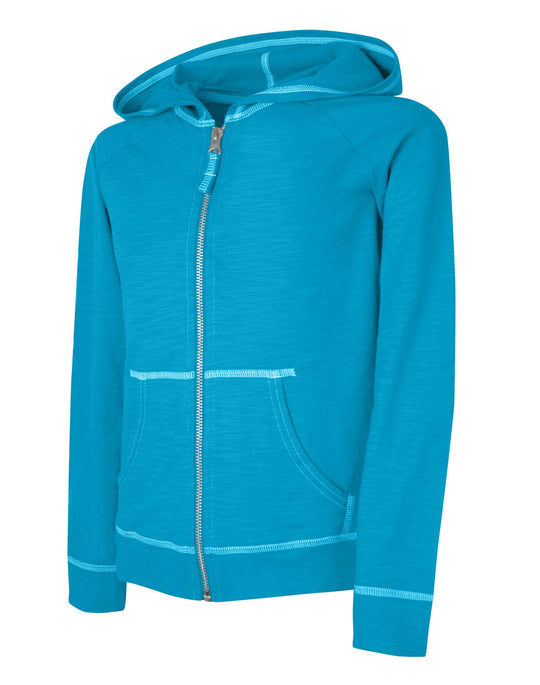 Hanes Girls` Slub Jersey Full-Zip Hoodie