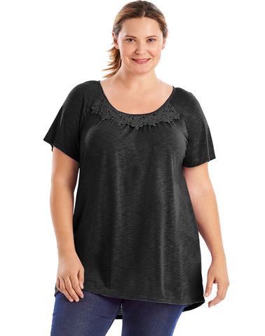 Just My Size Womens Short-Sleeve Slub-Jersey Tunic with Crochet Trim