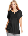 Just My Size Womens Short-Sleeve Slub-Jersey Tunic with Split V-Neck Crochet Bib Yoke