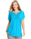 Just My Size Womens Short-Sleeve Slub-Jersey Tunic with Split V-Neck Crochet Bib Yoke