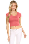 NYL Womens Basic Short Sleeve Scoop Neck Crop Top - USA,
