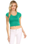 NYL Womens Basic Short Sleeve Scoop Neck Crop Top - USA,