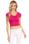 NYL Womens Basic Short Sleeve Scoop Neck Crop Top - USA,