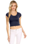 NYL Womens Basic Short Sleeve Scoop Neck Crop Top - USA,