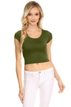 NYL Womens Basic Short Sleeve Scoop Neck Crop Top - USA,