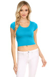 NYL Womens Basic Short Sleeve Scoop Neck Crop Top - USA,